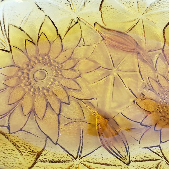 Vintage Amber Gold Opalescent Glass Oval Sunflower Bowl Relish Nut Candy Dish - Picture 2 of 10